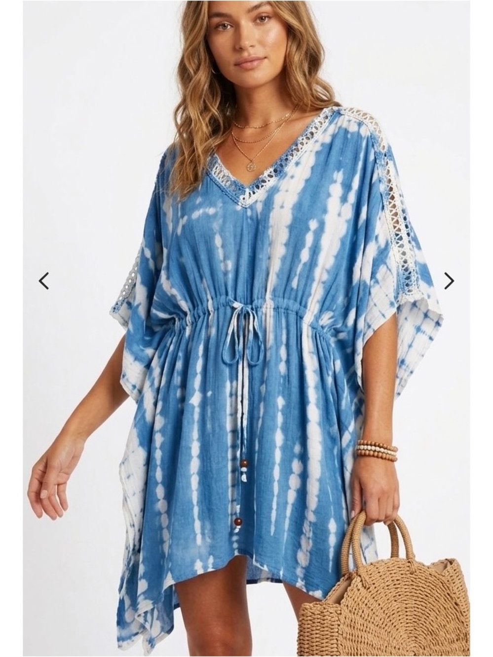 New Raviya Blue Tie-dye Print Kimono Style Cover Up Top Size Large